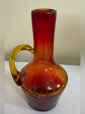 Minature Red and Amber Crackle Glass